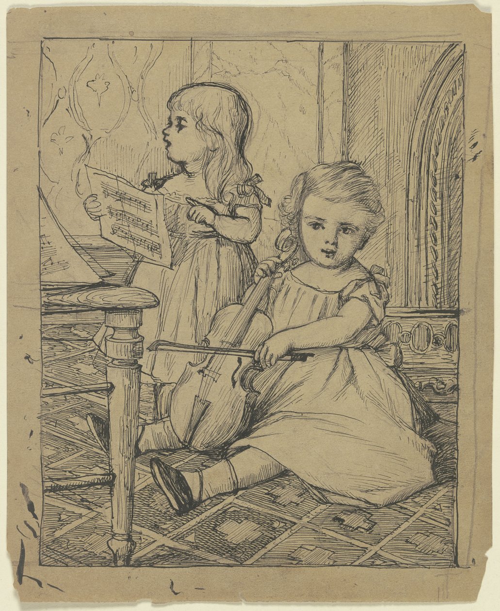 Zwei Kinder spielen Musik von Otto Scholderer