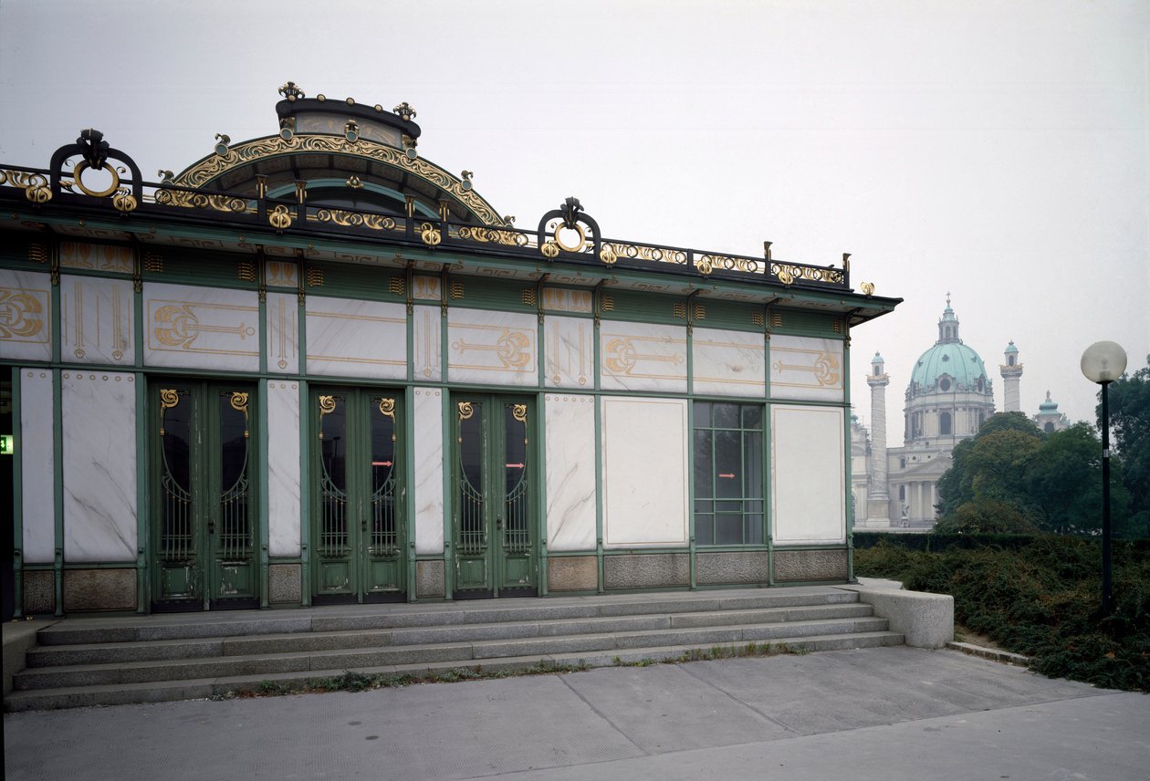 Jugendstil: Ansicht des Pavillons der U-Bahn-Station Karlsplatz (jetzt Café) von Architekt Otto Wagner (1841-1918) (Wiener Secession) 1894-1899 Wien, Österreich von Otto Wagner