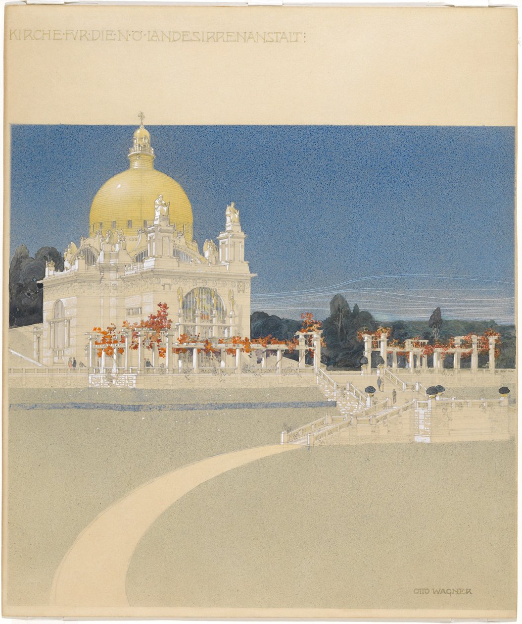 Kirche St. Leopold am Steinhof, Wettbewerbsprojekt, Perspektive von Otto Wagner