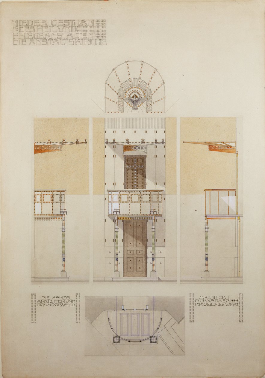 Entwurf für die Kanzel der Kirche von Steinhof, Wiens zentrales Krankenhaus für psychisch Kranke von Otto Wagner