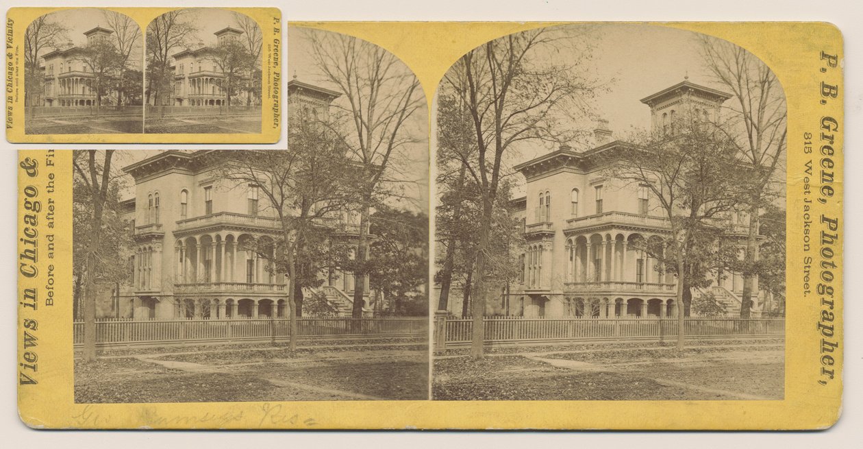 Stereofotografie des Rumsey House vor dem Brand von Chicago 1871, 1871 von P.B. Greene