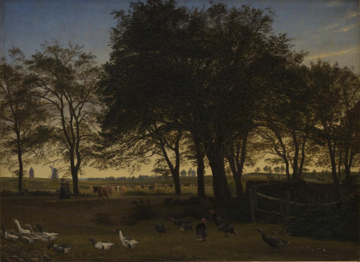 Partie bei Iselingen. Im Hintergrund die Kirche von Vordingborg und der Gänseturm. Septemberabend von P.C. Skovgaard
