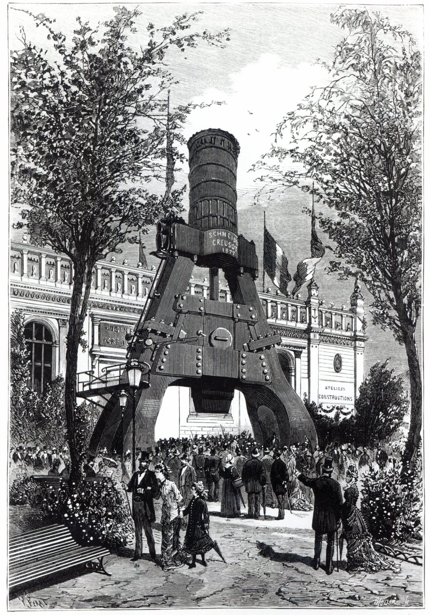 Weltausstellung in Paris 1878: der Le Creusot-Dampfhammer im Champs-de-Mars, 1878 von P. Ferat
