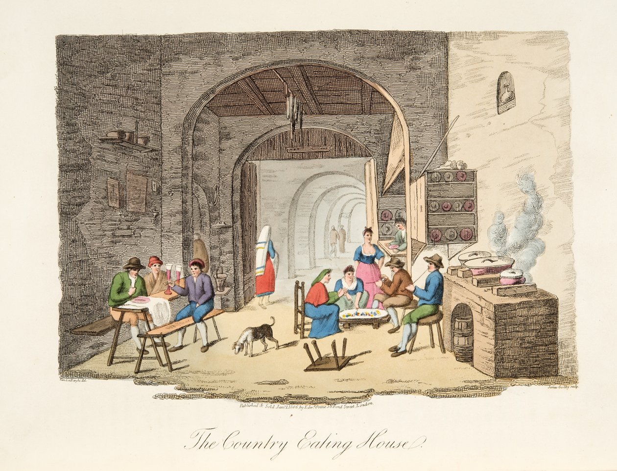 Das Landgasthaus, aus Italienische Szenerie, die Sitten, Bräuche und Vergnügungen der verschiedenen Staaten Italiens darstellend, veröffentlicht 1806 von P. van (after) Lerberghi