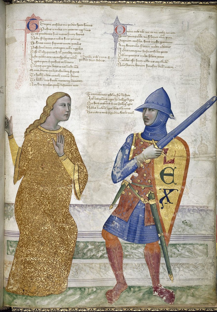 Klugheit und Gerechtigkeit aus Regia Carmina von Convenevole da Prato von Pacino di Buonaguida