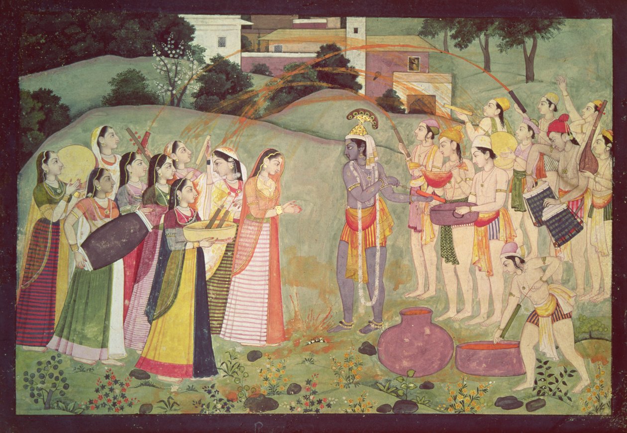Krishna feiert das Holi-Fest, Kangra, Himachal Pradesh, ca. 1775-1780 von Pahari School