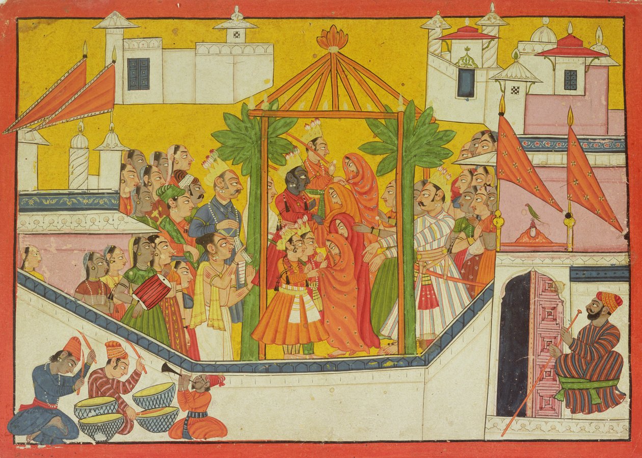 Die Hochzeit von Rama und seinen Brüdern, aus dem Sangri Ramayana, Kulu-Mandi, Himachal Pradesh, 1760-65 von Pahari School