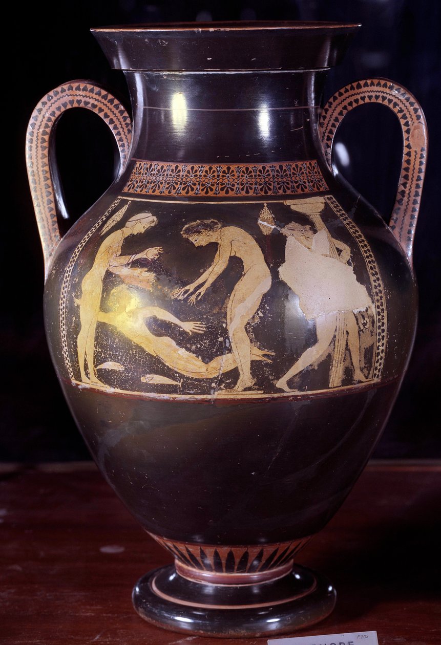 Attische Keramikamphore mit weißen Figuren, die eine Frauenszene darstellen. Zugeschrieben Andokides (6. Jahrhundert v. Chr.). Aus Etrurien. 525-520 v. Chr. Dim. 0,4x0,25 m. Paris, Louvre Museum von Painter Andokides