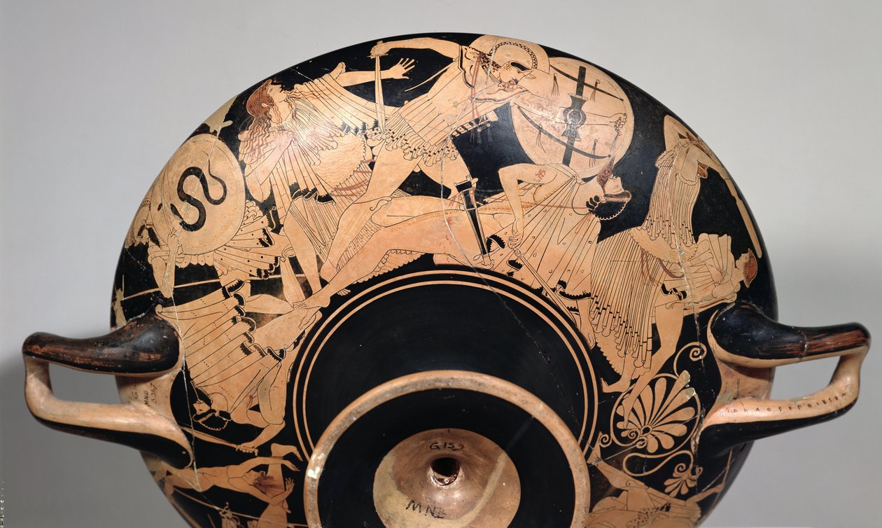 Detail einer attischen rotfigurigen Schale, die Szenen aus dem Trojanischen Krieg darstellt, ca. 490 v. Chr. von Painter Brygos