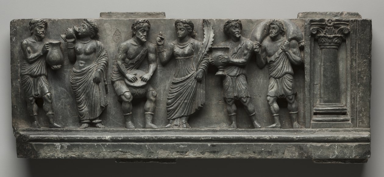Bacchanalisches Relief, Pakistan, Gandhara, Buner-Gebiet, frühe Kushan-Periode (AD 1-320) von Pakistani School