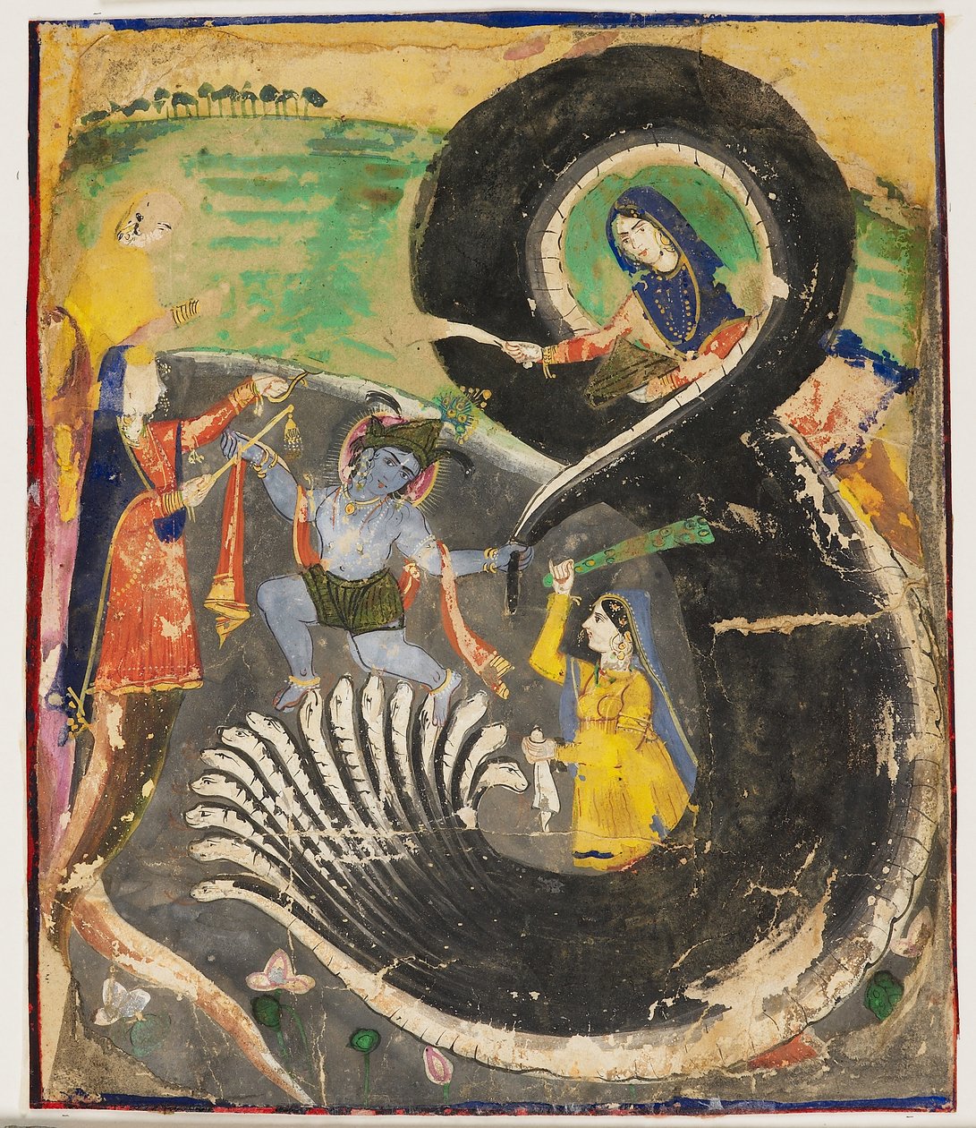 Krishna und der Naga Kaliya von Pakistani School: Kunstdruck