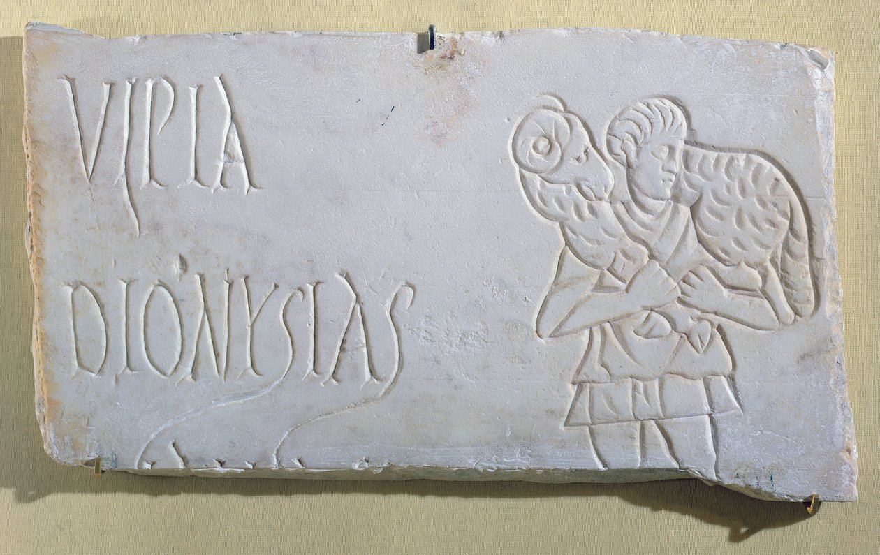 Epitaph mit einem Relief des Guten Hirten, aus den Katakomben von Sousse, 3.-4. Jahrhundert von Paleo Christian