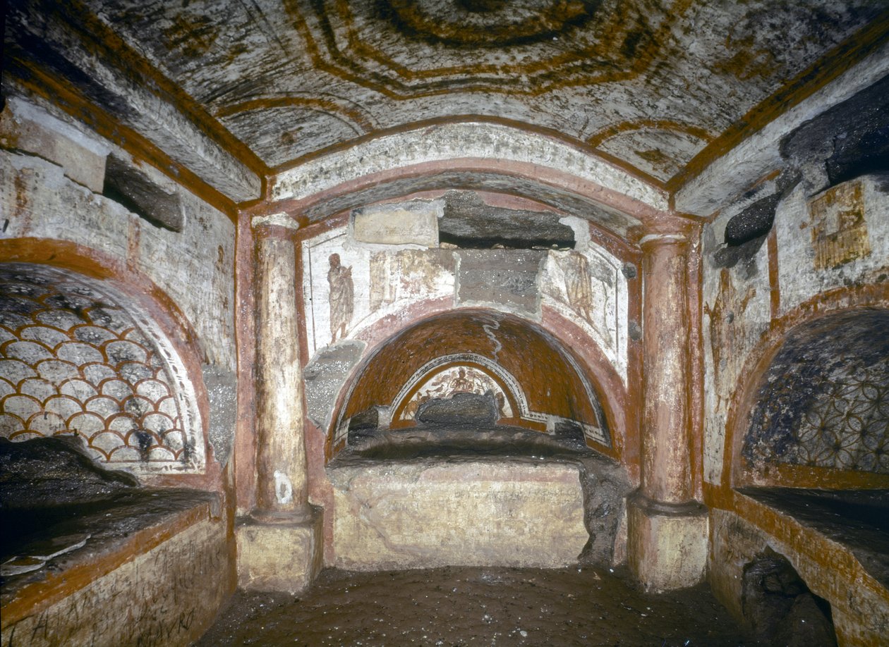 FRÜHCHRISTLICHE KUNST: Katakombe von Domitilla. Cubicolo di Orfeo, Mitte 3. Jahrhundert von Paleo Christian