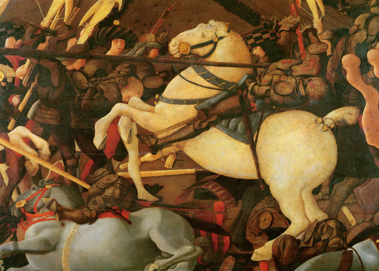 Die Schlacht von San Romano (Detail) von Bernardino della Ciarda, der vom Pferd geworfen wird von Paolo Uccello