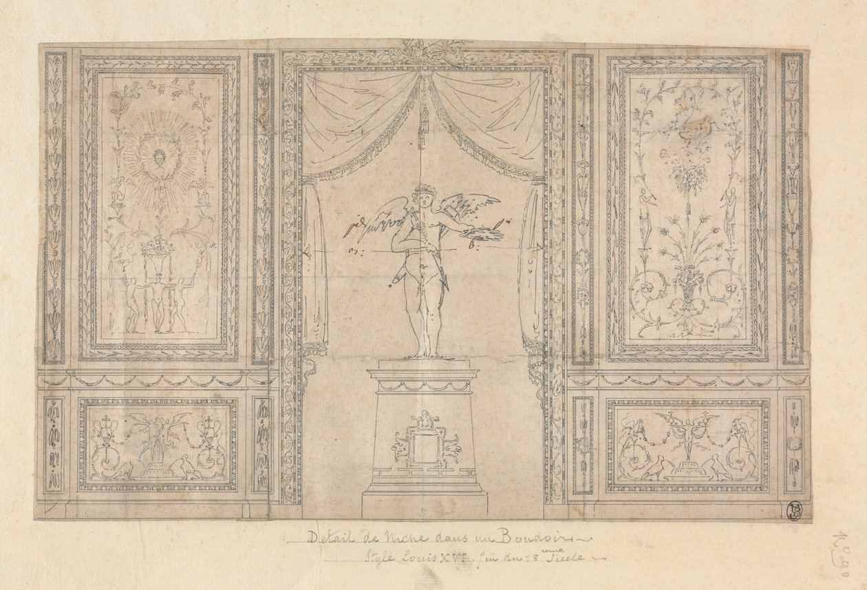 Statue von Amor in einer Wandnische von Paolo Vincenzo Bonomini