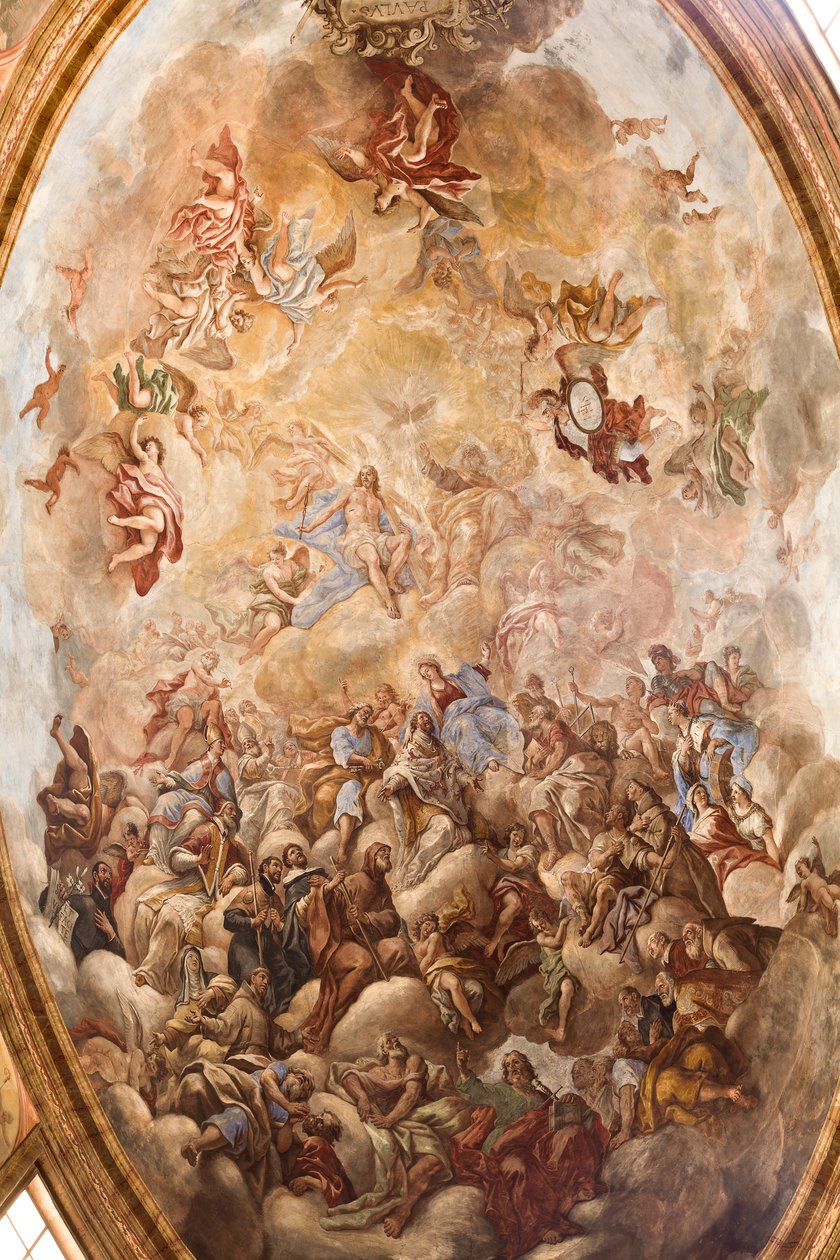 Kathedrale von San Cataldo, Kapelle von San Cataldo, Gewölbe mit der Herrlichkeit von San Cataldo freskiert, Taranto, Apulien von Paolo di Matteis