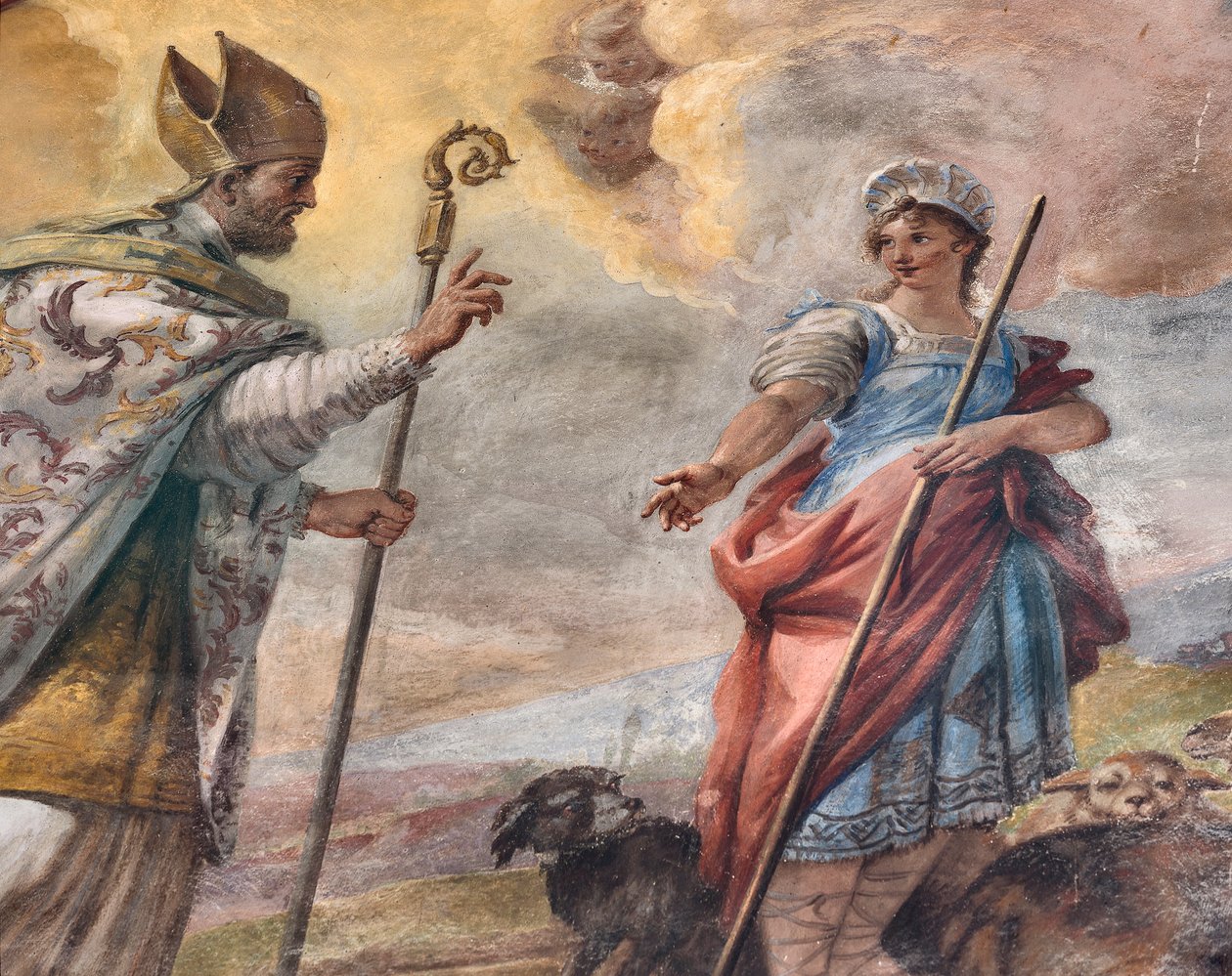Fresken von Paolo de Matteis aus dem Jahr 1714 auf dem Gewölbe und der Trommel, das Leben des Heiligen darstellend, Kapelle von San Cataldo in der Kathedrale, Taranto, Italien von Paolo di Matteis