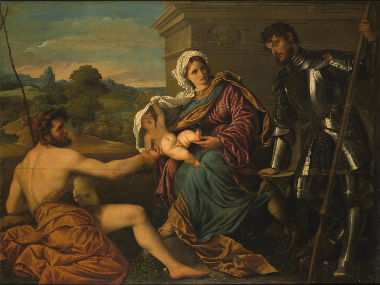 Madonna und Kind mit Johannes dem Täufer und Georg (Heilige Konversation) von Paris Bordone