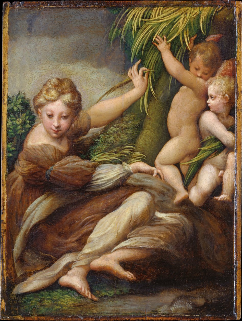 Weibliche Märtyrerin mit Engeln (Heilige Katharina von Alexandria?) von Parmigianino