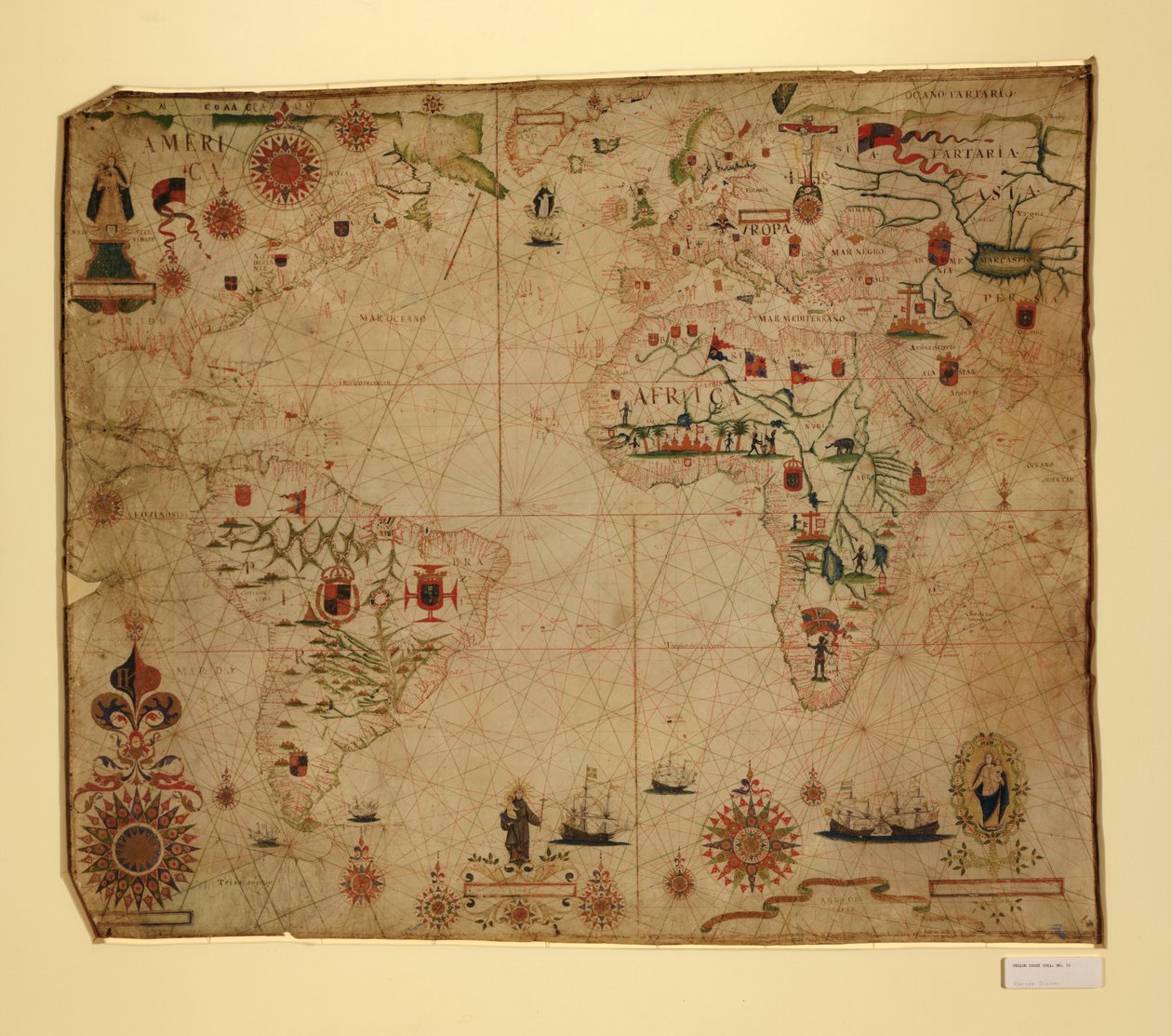 Portolankarte des Atlantischen Ozeans und angrenzender Kontinente von Pascoal Roiz