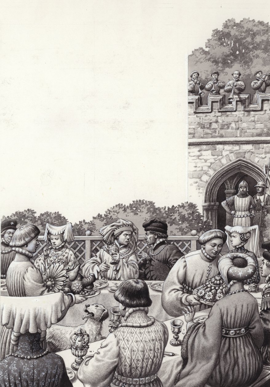 Abendessen am Hof von Kaiser Rupert von Deutschland im Mittelalter von Pat (1907 95) Nicolle