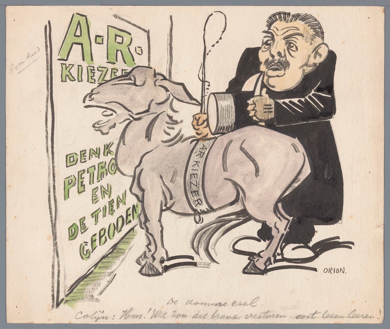 Colijn mit dem antirevolutionären Wähler als Esel von Patricq Kroon (signed by artist)