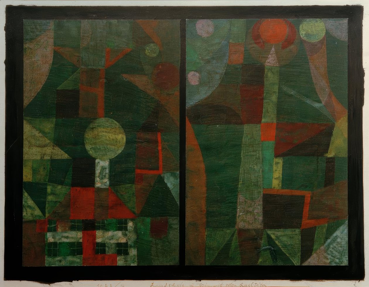 Landschaft in Grün mit roten Qualitäten von Paul Klee