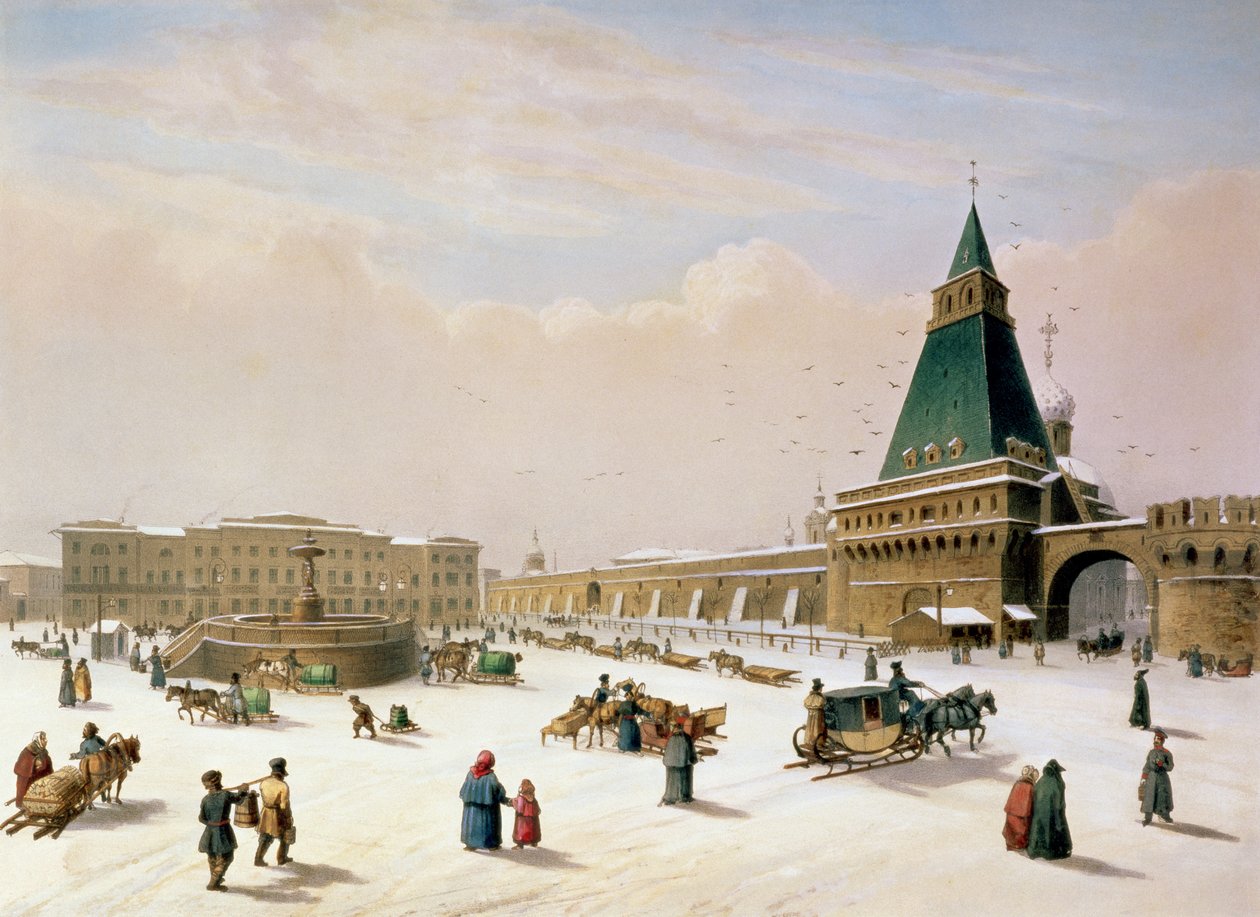 Lubjanka-Platz in Moskau, gedruckt von Louis-Pierre-Alphonse Bichebois (1801-50), 1830 von Paul Marie Roussel