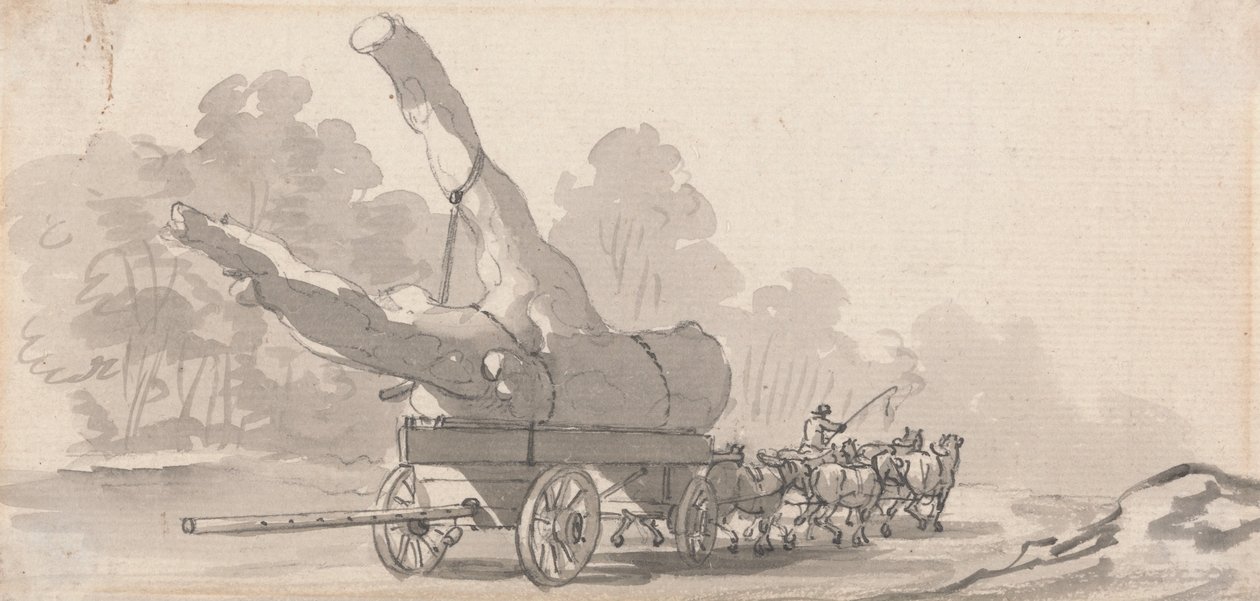 Karren mit einem großen Baumstamm von Paul Sandby