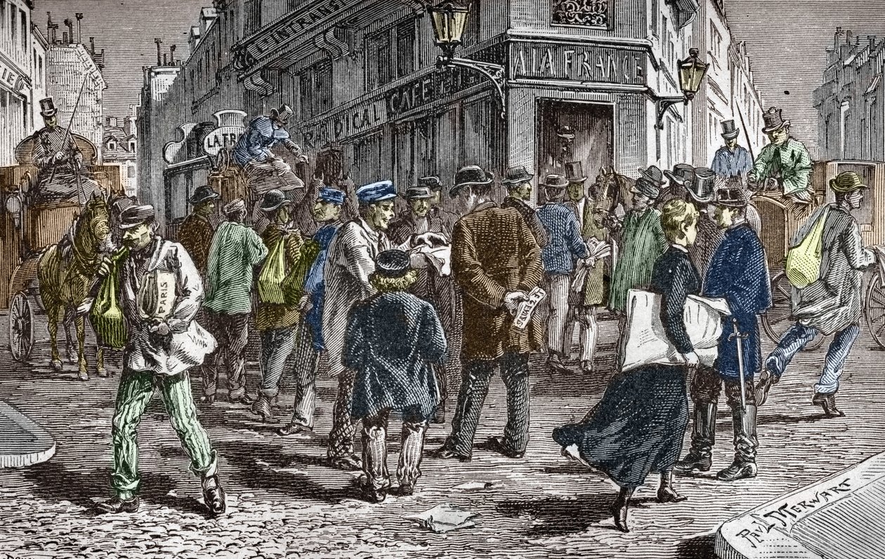 Ansicht der Rue du Croissant in Paris, Sitz vieler Zeitungen von Paul (after) Merwart