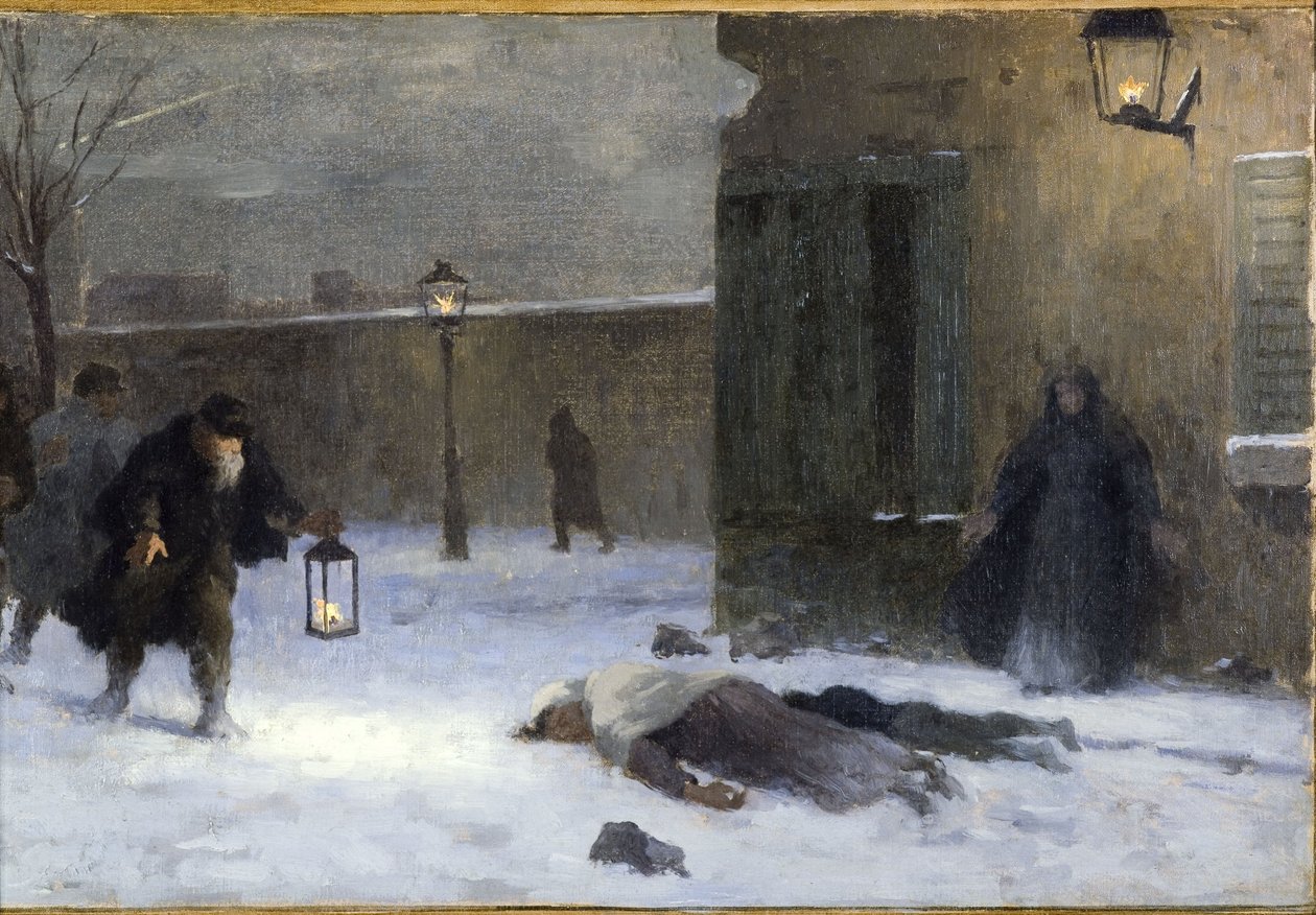 Skizze für das Büro des Präfekten im Hôtel de Ville: Die Suche nach den Verwundeten während der Belagerung von Paris 1870 von Paul Albert Baudouin