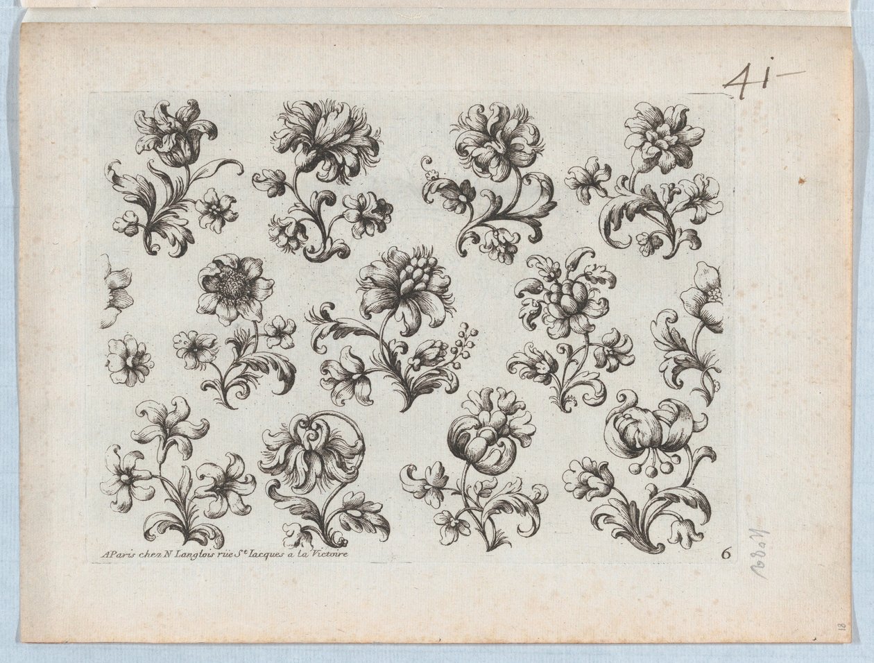 Serie kleiner Blumenmotive, Platte 6, ca. 1670-85 von Paul Androuet Du Cerceau