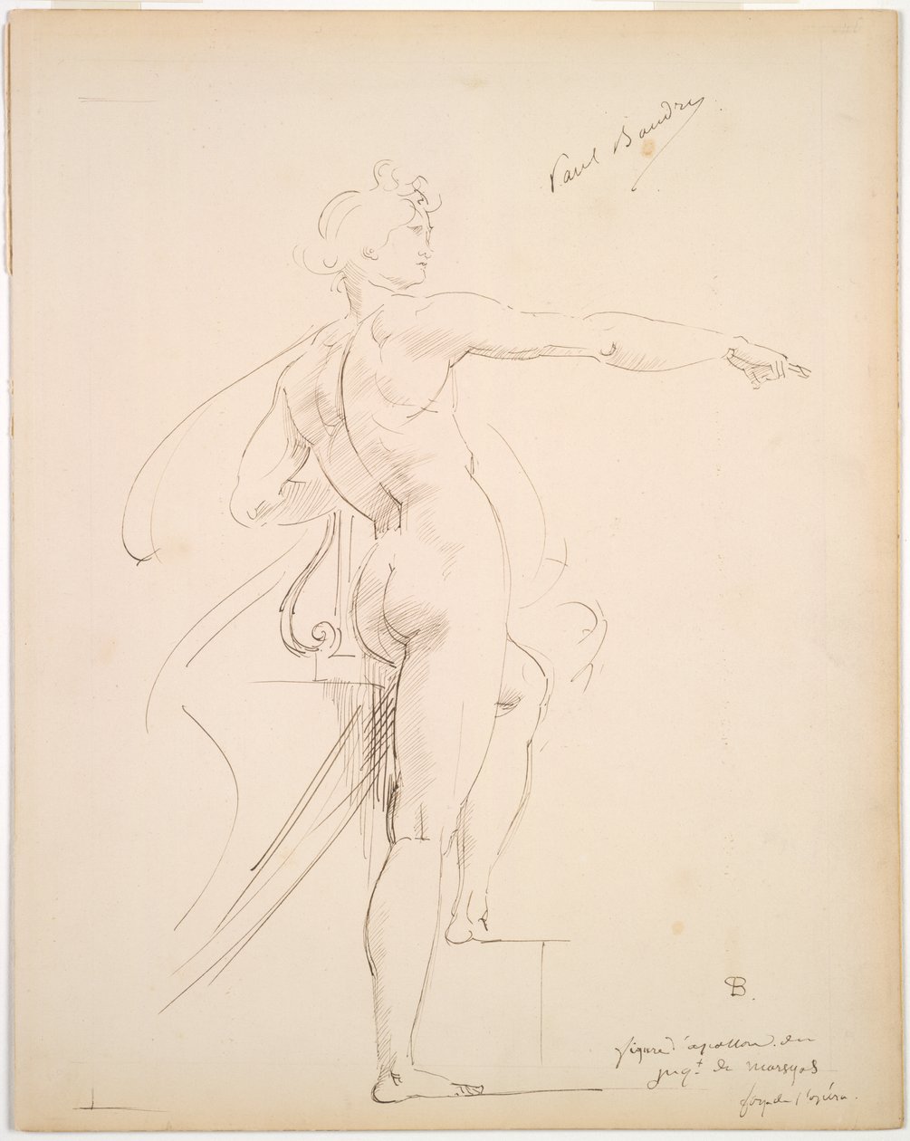 Studie von Apollo für Marsyas (recto); Gesicht im Profil (verso) von Paul Baudry