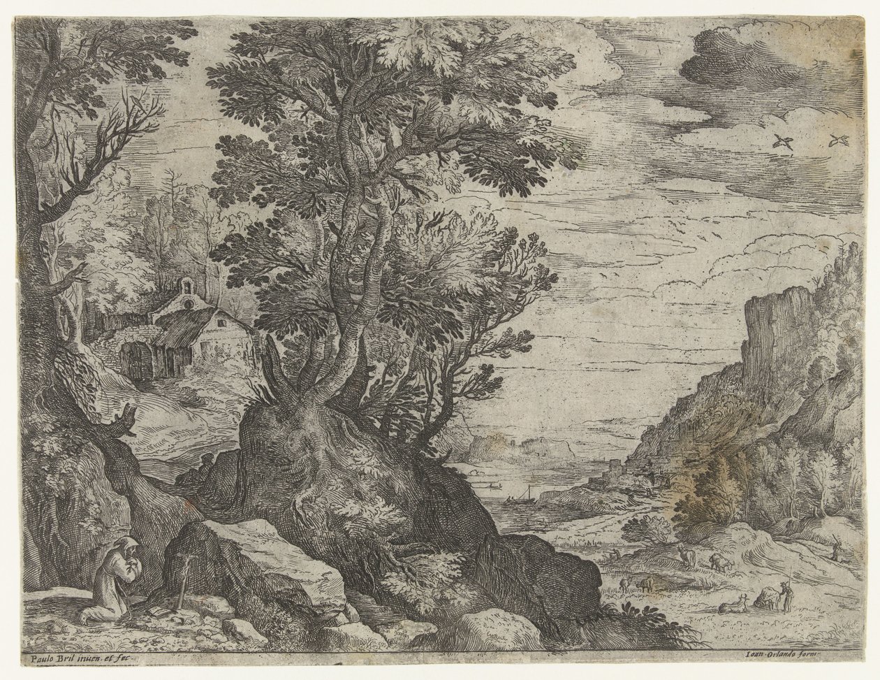 Berglandschaft mit betendem Einsiedler von Paul Bril