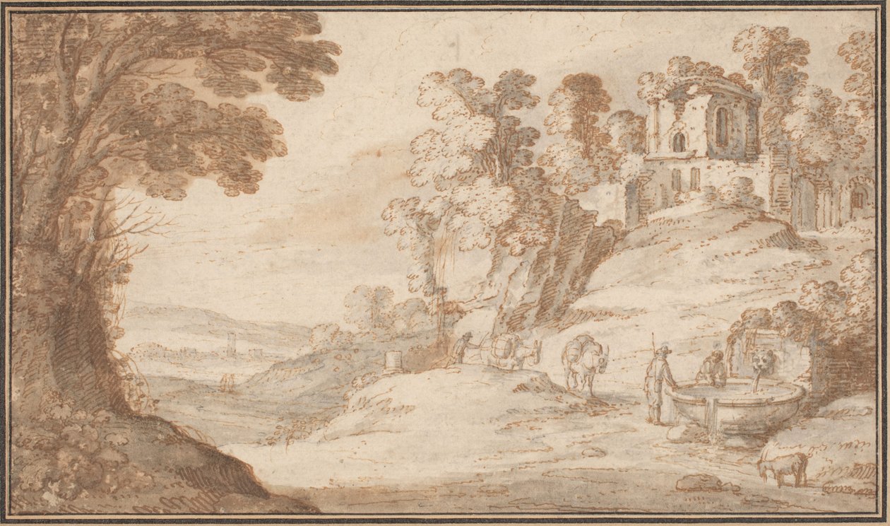 Klassische Landschaft mit einem Brunnen von Paul Bril