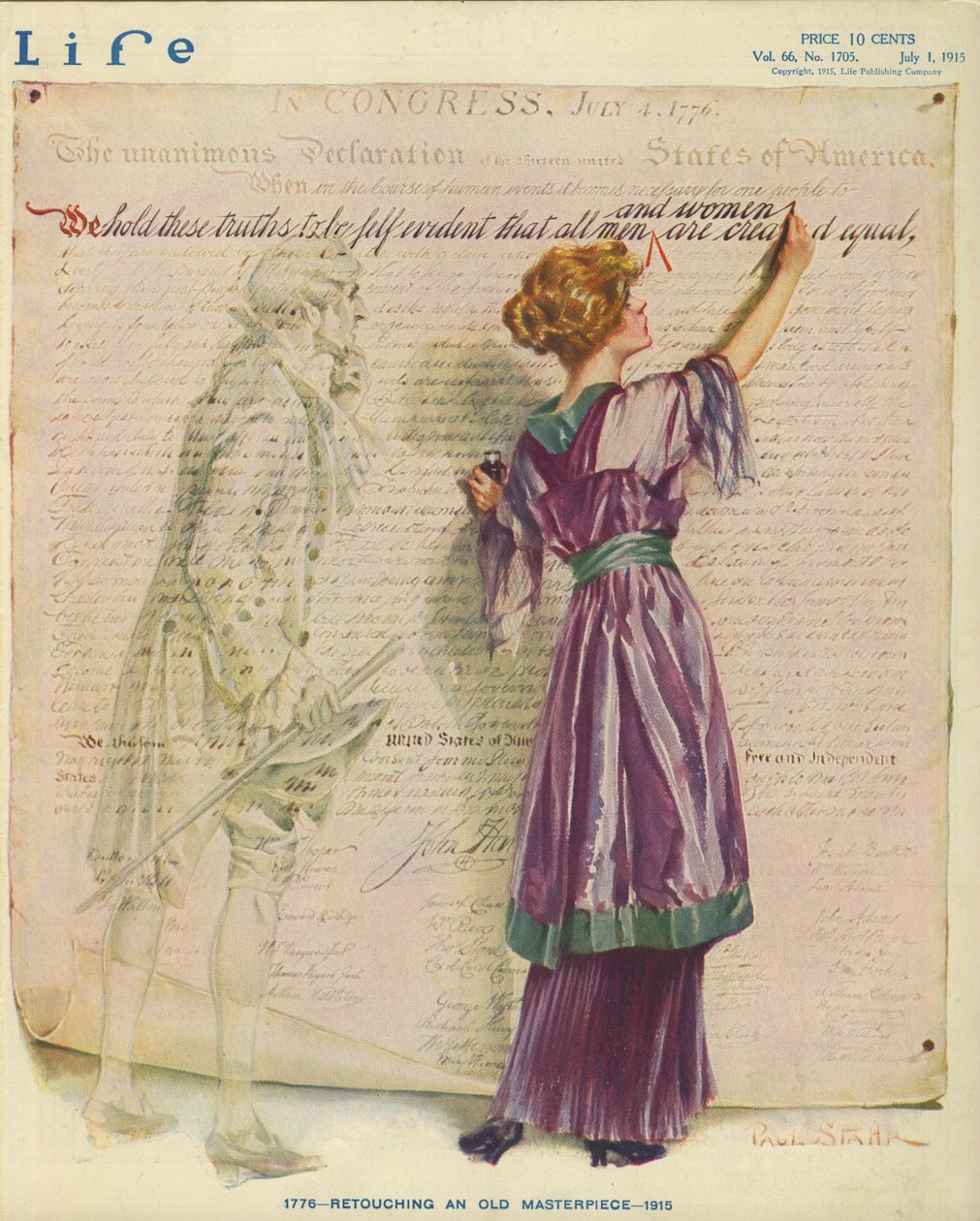1776 - Retusche eines alten Meisterwerks - 1915, Titelbild des Life-Magazins von Paul C. Stahr