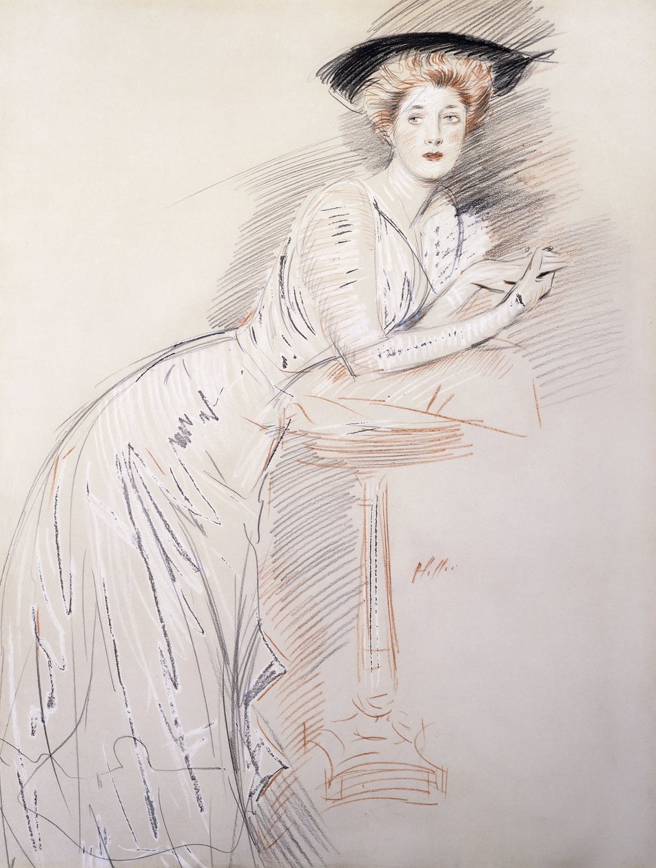 Porträt von Miss Taylor, die sich auf einen Tisch lehnt von Paul Cesar Helleu