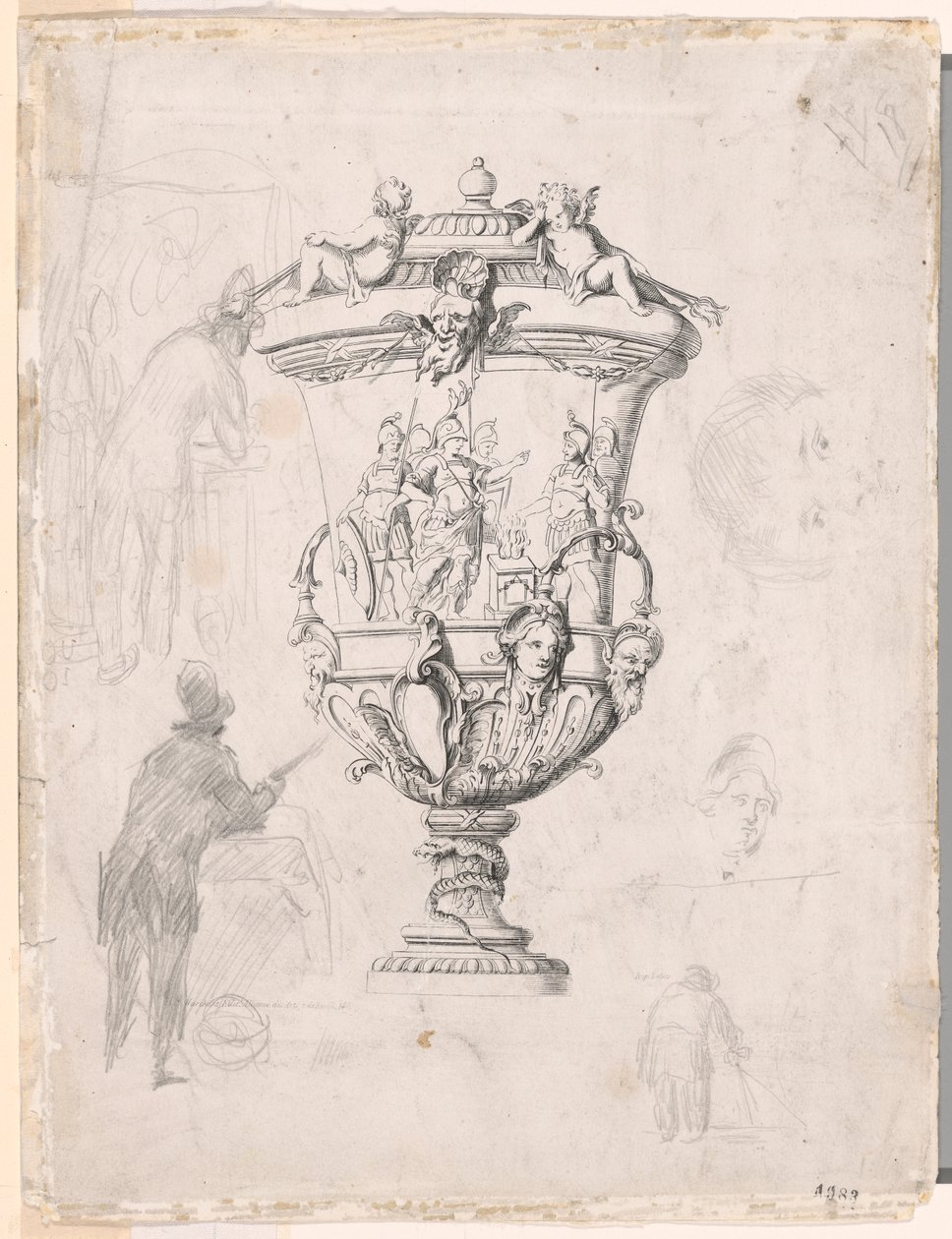 Figurenstudien um eine Gravur einer Zier-Vase von Paul Cézanne