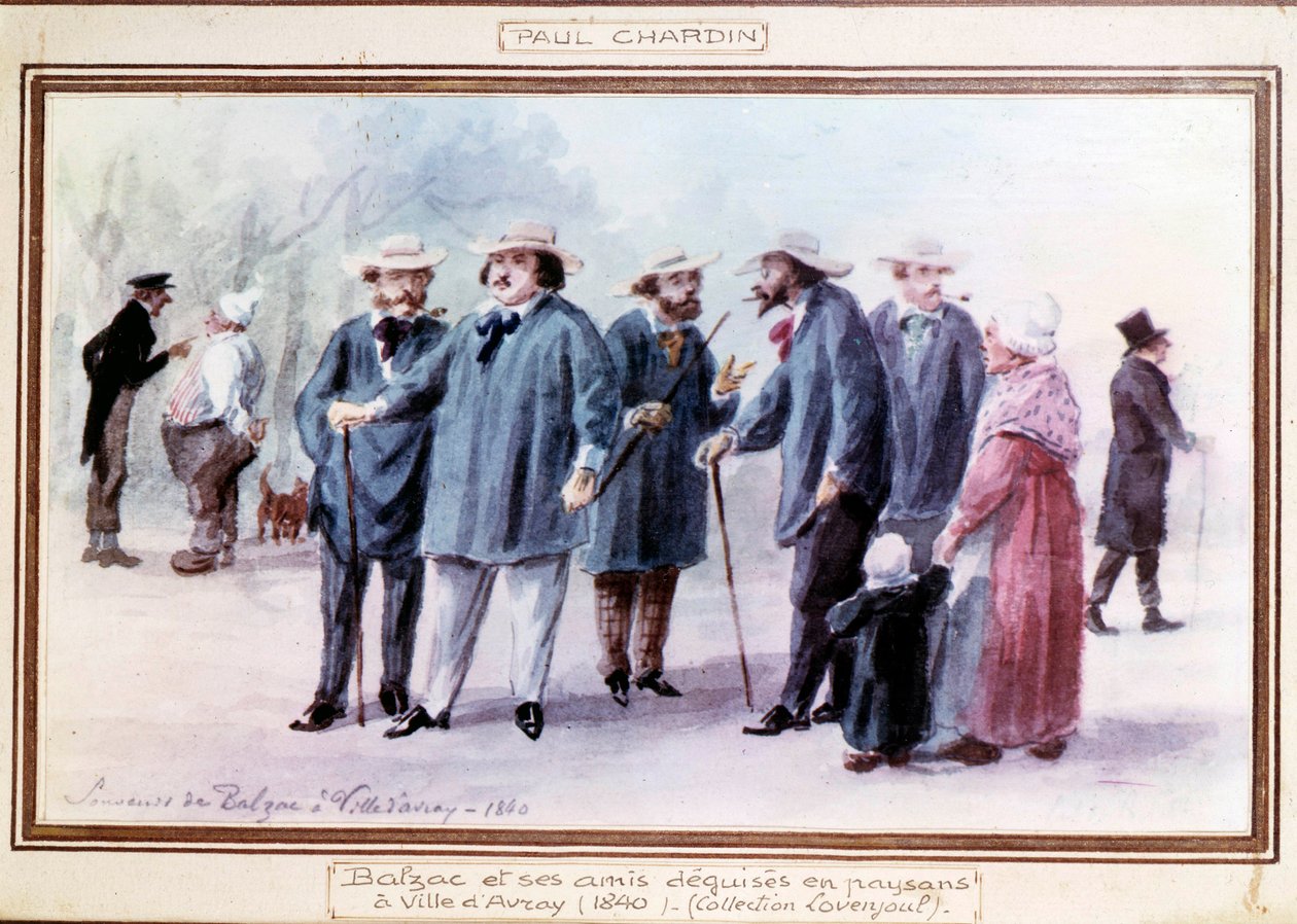 Der französische Schriftsteller Honoré de Balzac (1799-1850) und seine Freunde als Bauern verkleidet in der Stadt Avray im Jahr 1840 von Paul Chardin