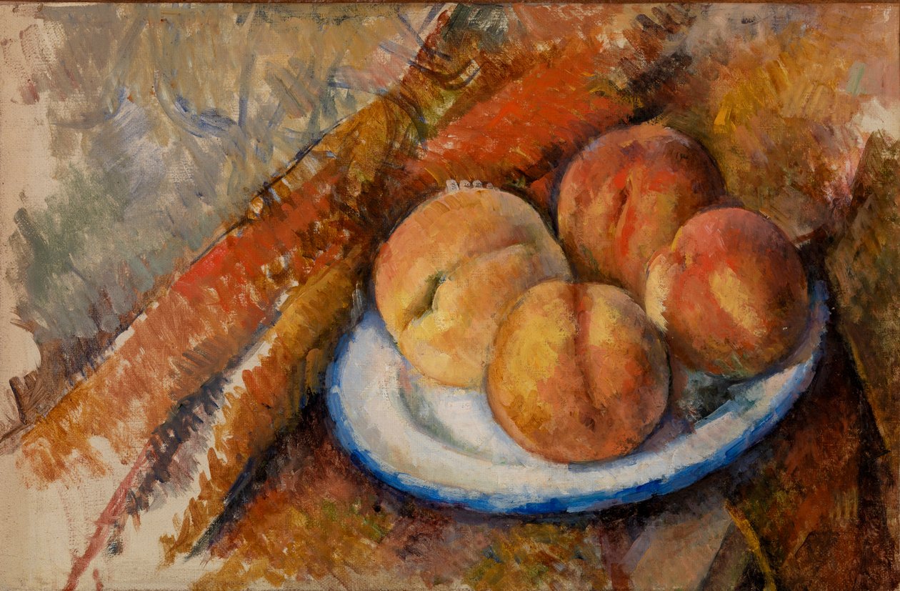 Vier Pfirsiche auf einem Teller von Paul Cézanne