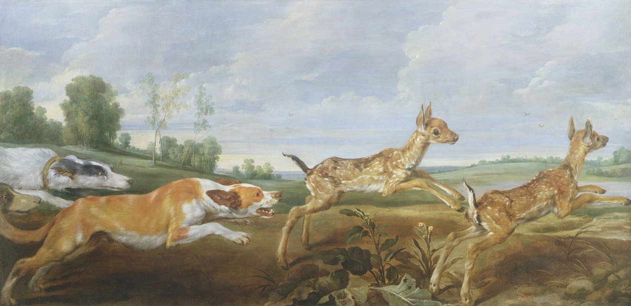 Eine Jagdszene: Hunde jagen zwei Faune von Paul De Vos
