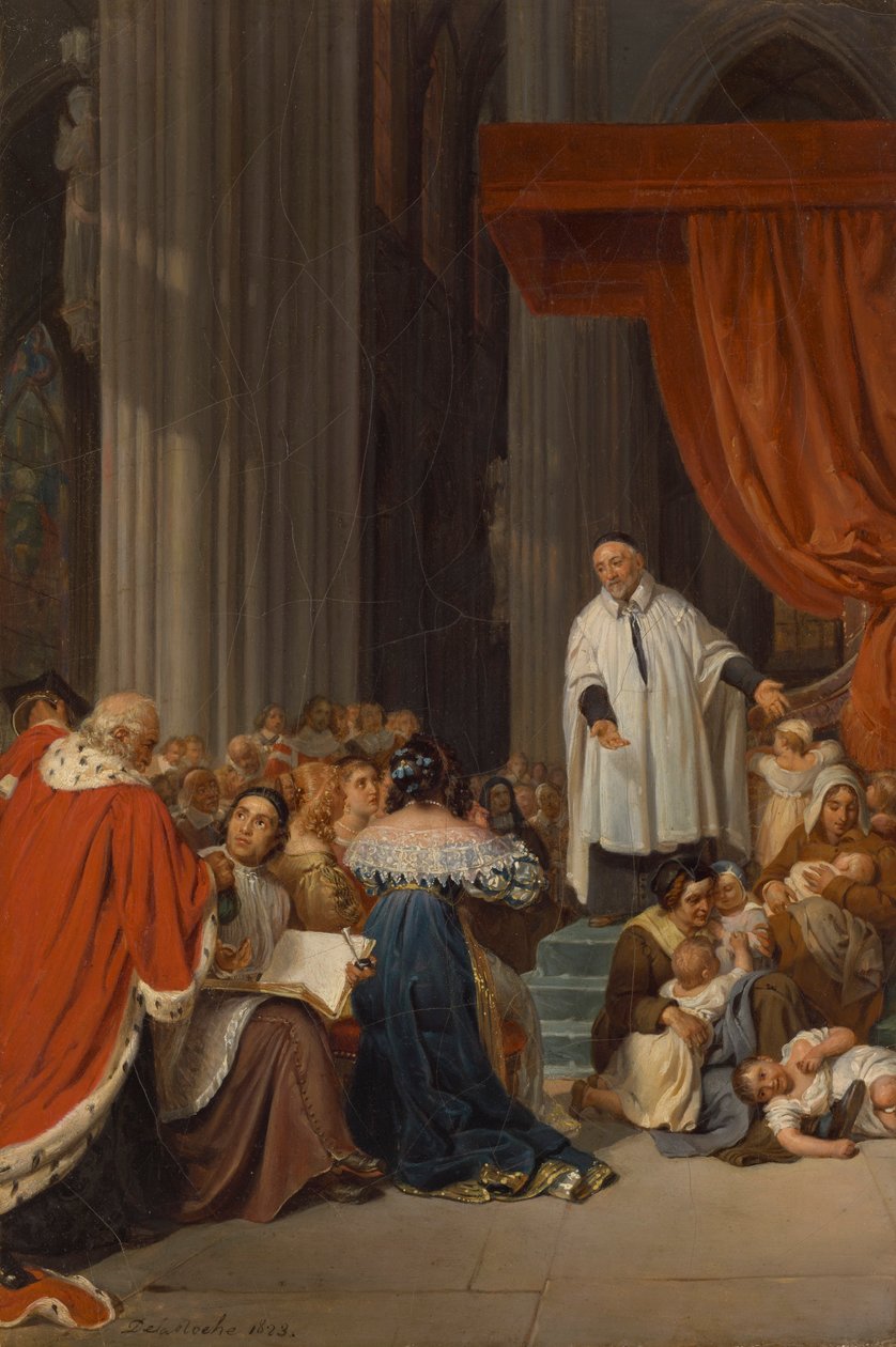 Heiliger Vinzenz von Paul predigt am Hof von Ludwig XIII. zugunsten der verlassenen Kinder von Paul Delaroche