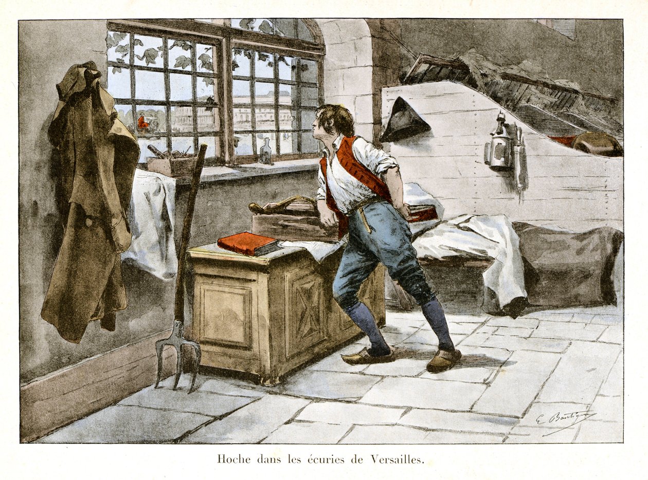 Aufruhr in den Ställen von Versailles: Lazare Hoche trat mit 14 Jahren als überzähliger Assistent in die königlichen Ställe ein - Illustration von Emile Boutigny in 