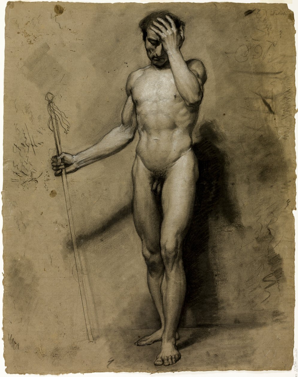 Stehender männlicher Akt (recto); Klassischer Kopf (verso) von Paul Emile Detouche