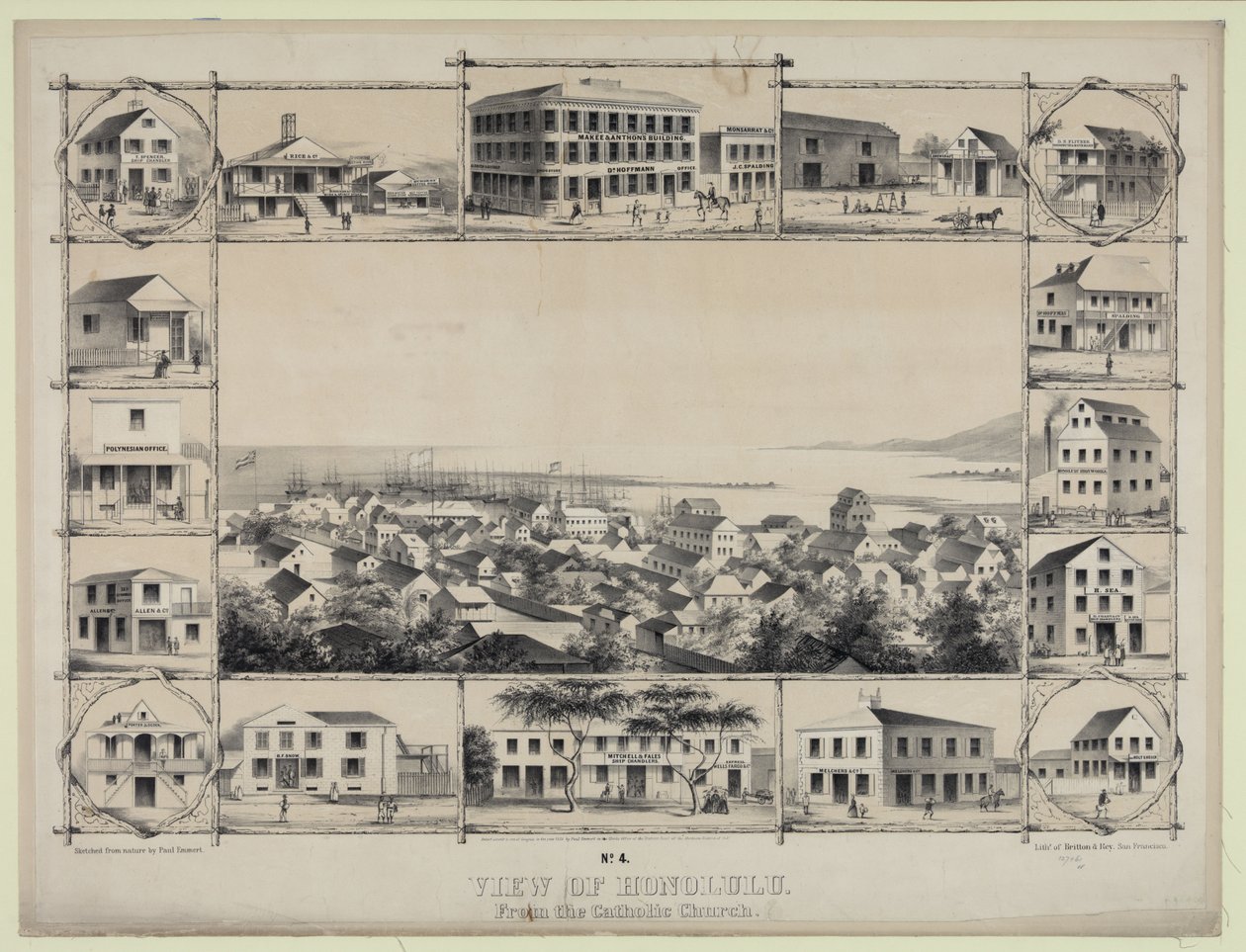 Nr. 4. Ansicht von Honolulu. Von der katholischen Kirche. von Paul Emmert