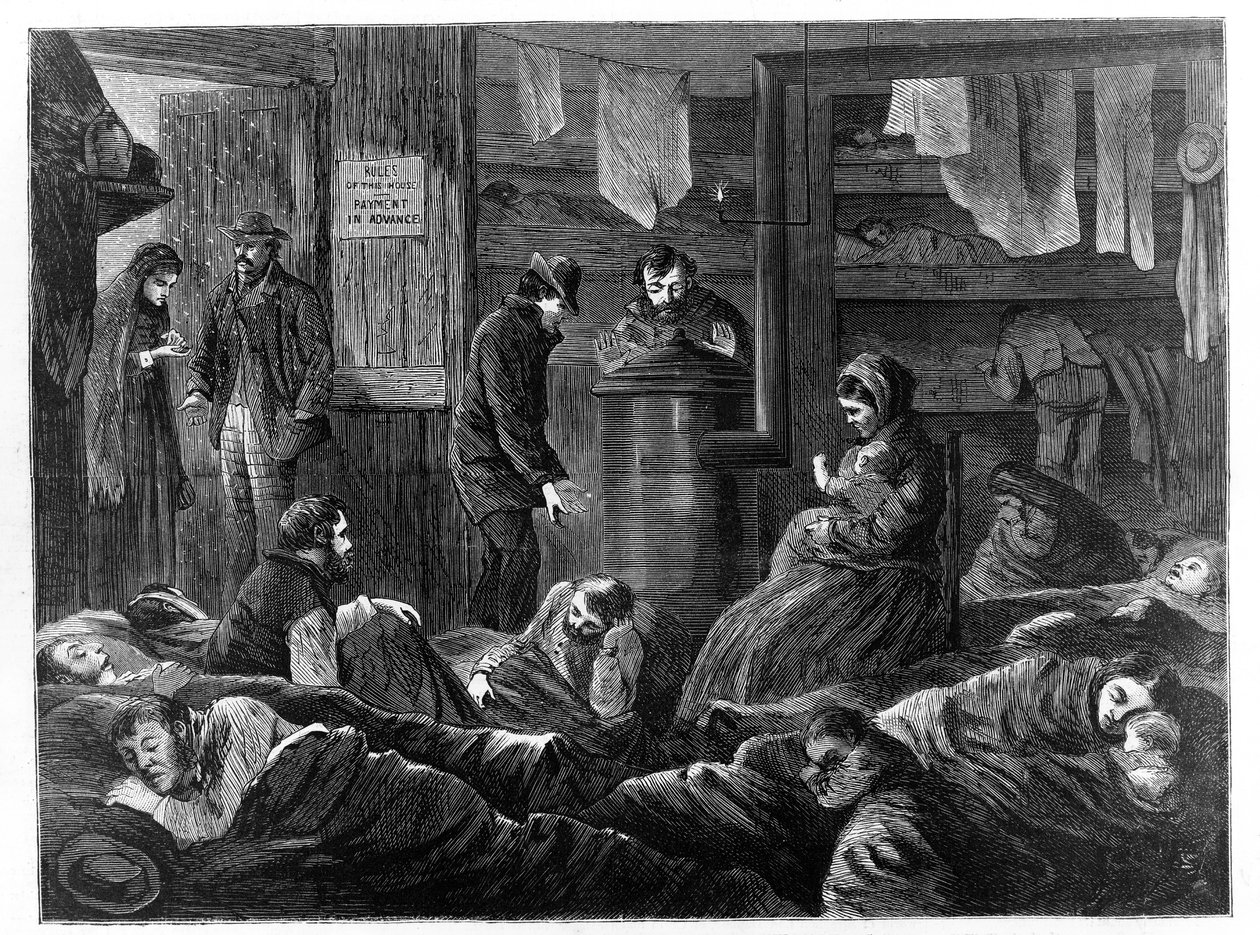 Unterirdische Unterkünfte für die Armen, Greenwich Street, New York, aus Harpers Weekly, veröffentlicht 1869 von Paul Frenzeny