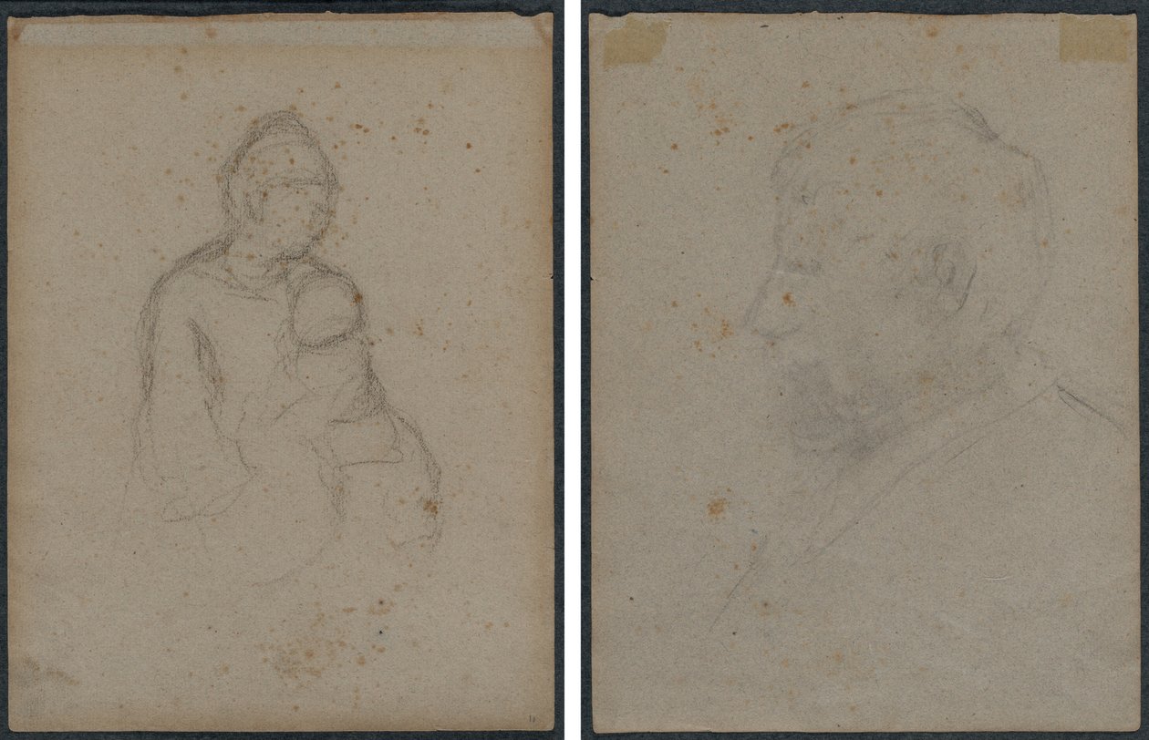 Mutter und Kind (recto); Profilbüste eines Mannes (verso) von Paul Gauguin
