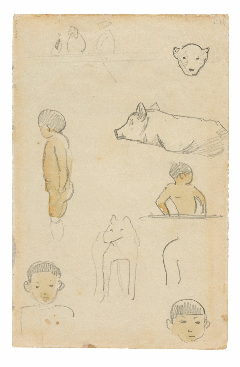 Skizzen von stehenden Figuren und Tieren von Paul Gauguin