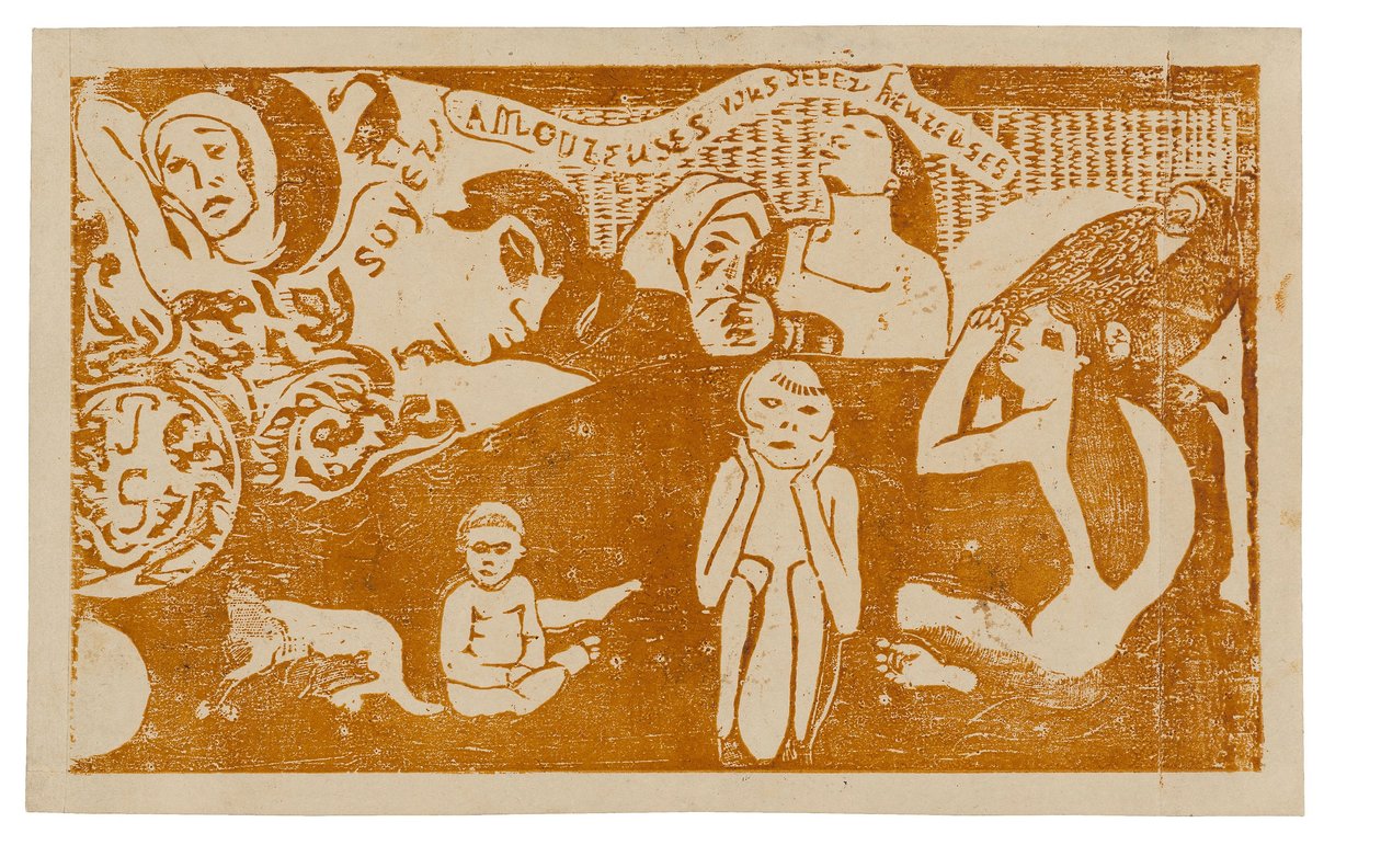 Soyez amoureuses, vous serez heureuses (Liebe, und du wirst glücklich sein), aus der Suite der späten Holzschnittdrucke von Paul Gauguin