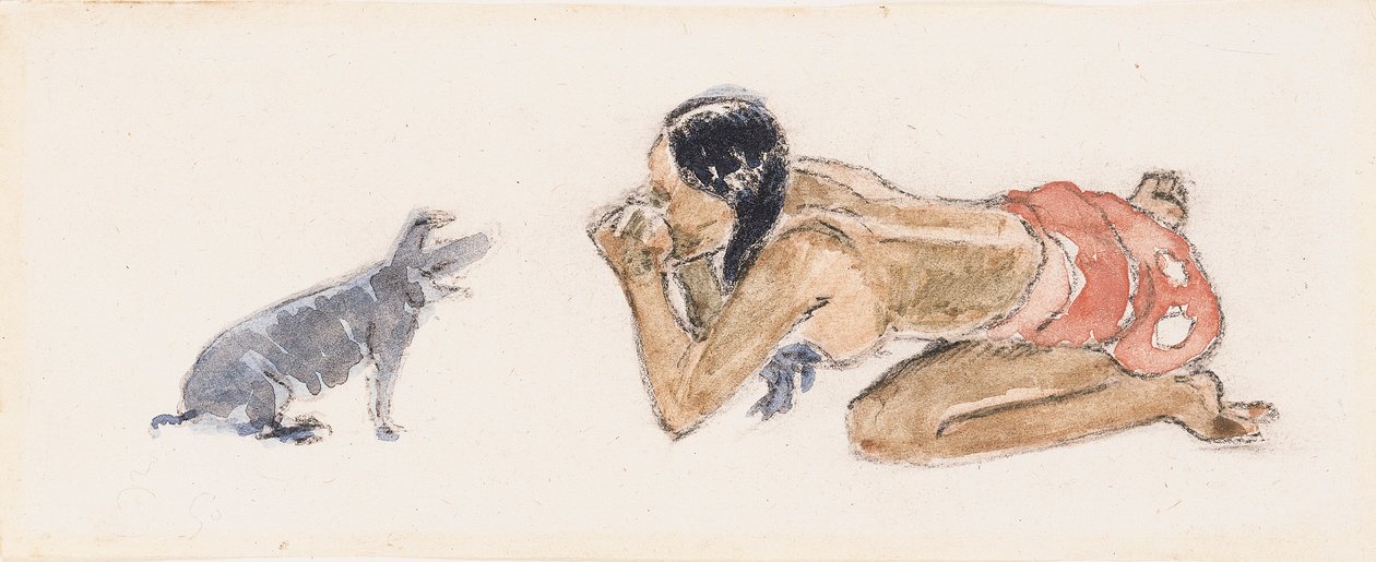 Tahitianische Frau mit Schwein von Paul Gauguin